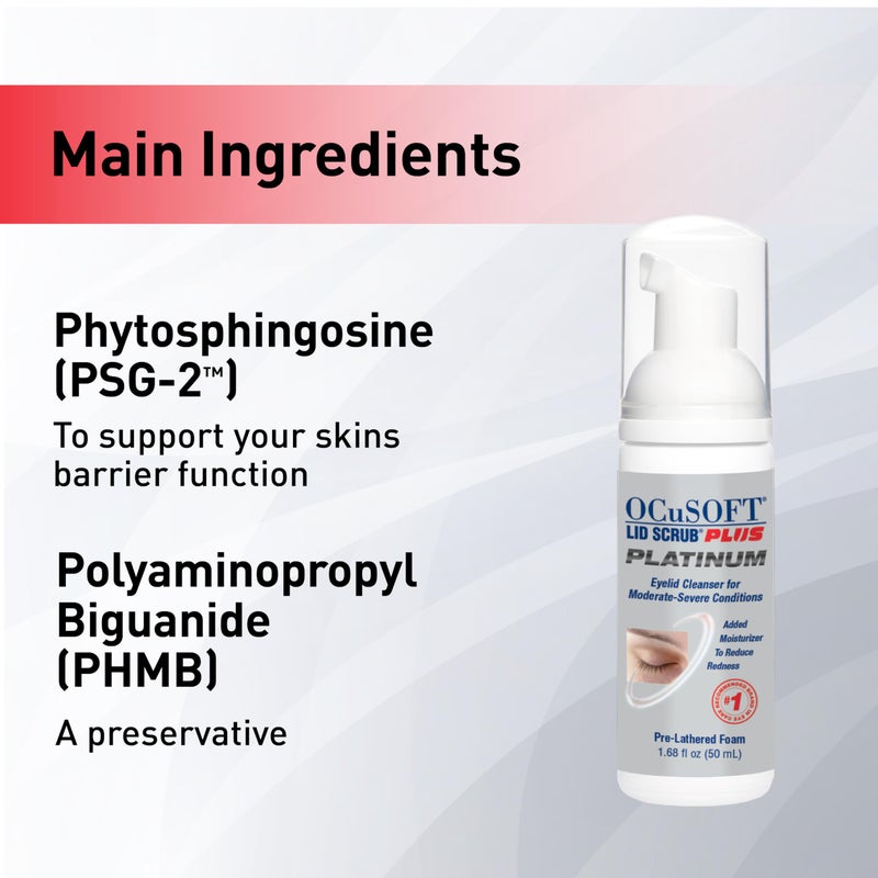 أوكيوسوفت منظف ​​الجفن الرغوي من أوكيسوفت بلس بلاتينيوم بقوة إضافية - منظف الجفن والرموش الذي يترك على البشرة مع فيتوسفينجوزين لإزالة الزيوت والأوساخ والمكياج - 1.68 أونصة سائلة - Image 3